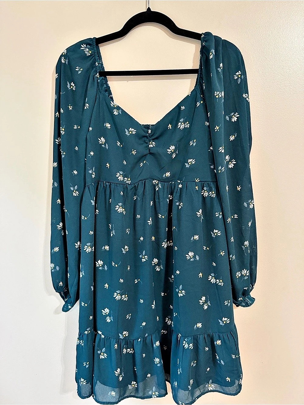 Abercrombie & Fitch Long Sleeve Smocked Waist Mini Dress Blue & White Large Like